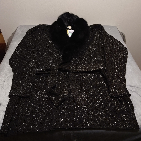 Michael Kors Metallic Faux-Fur Trim Cardigan - Picture 3 of 15